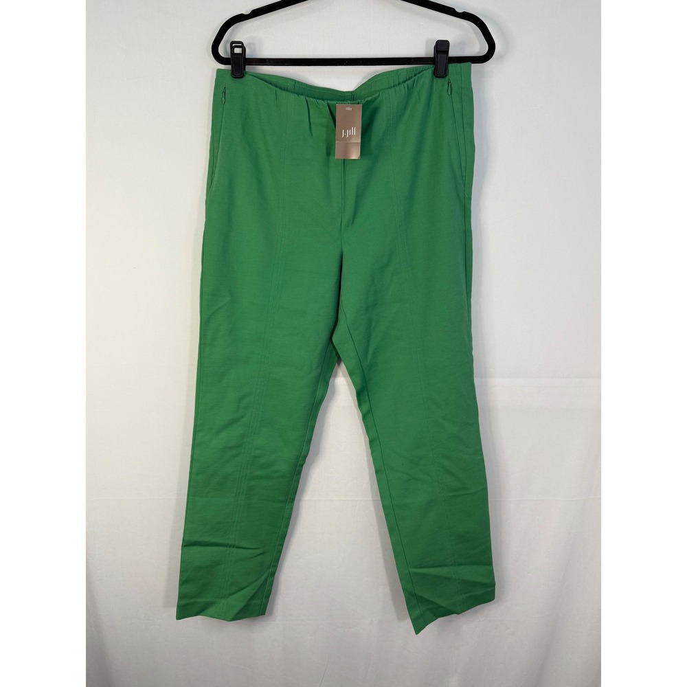 J.Jill Essential Cotton-Stretch Pants Women 14 Fern Green Slim Leg Side Zip NEW
